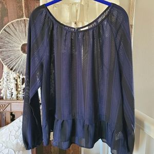 Merona Peplum Stripe Sheer Blouse XL